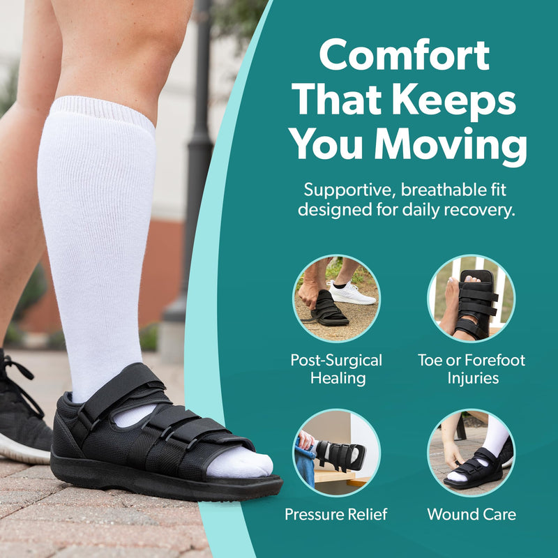 BraceAbility Post Op Shoe - Adjustable Orthopedic Medical Walking Boot for Broken Foot, Broken Toe, Stress Fracture and Injuries, Universal Cast Shoe for Men and Women After Foot Surgery (M - Female) Medium (Women's 6-7 / Kids' 4.5-5.5)
