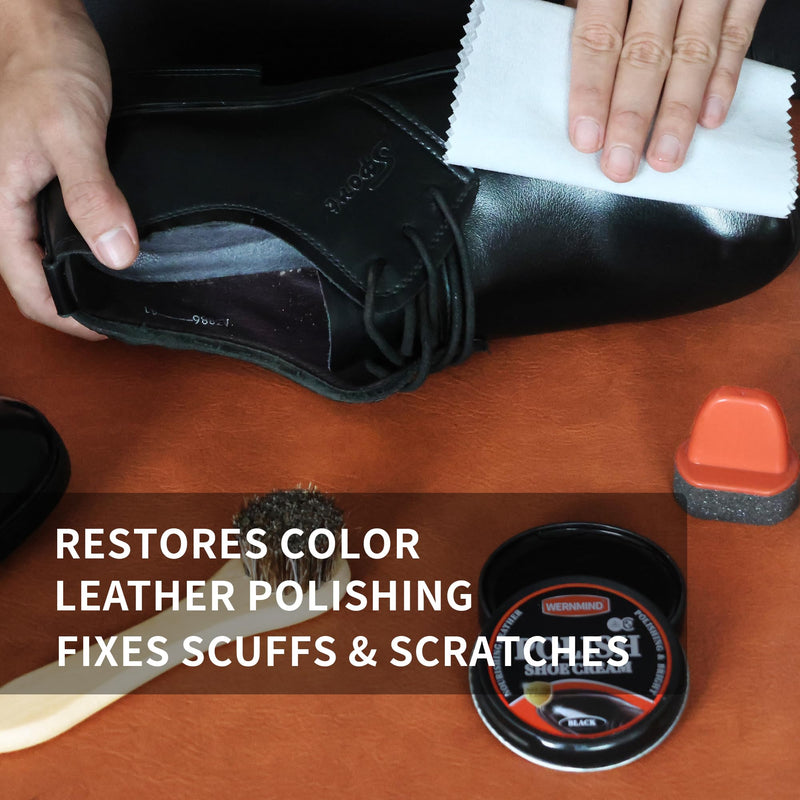 Black Brown Shoe Polish Kit Saddle Soap Mink Oil Shoe Shine Kit Boots Leather Conditioner Cream Wax Care Set 10pcs Polish Kit 10pcs Black Polish