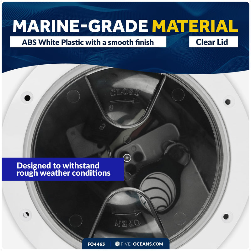 Five Oceans 4" Boat Hatch, Marine Round Inspection Deck Plate Hatch with Detachable Clear Lid, UV-Resistant ABS White Plastic, for Pontoon, Fishing Boat, Bass Boat, Yacht, RVs, Caravan - FO4463 4 Inches