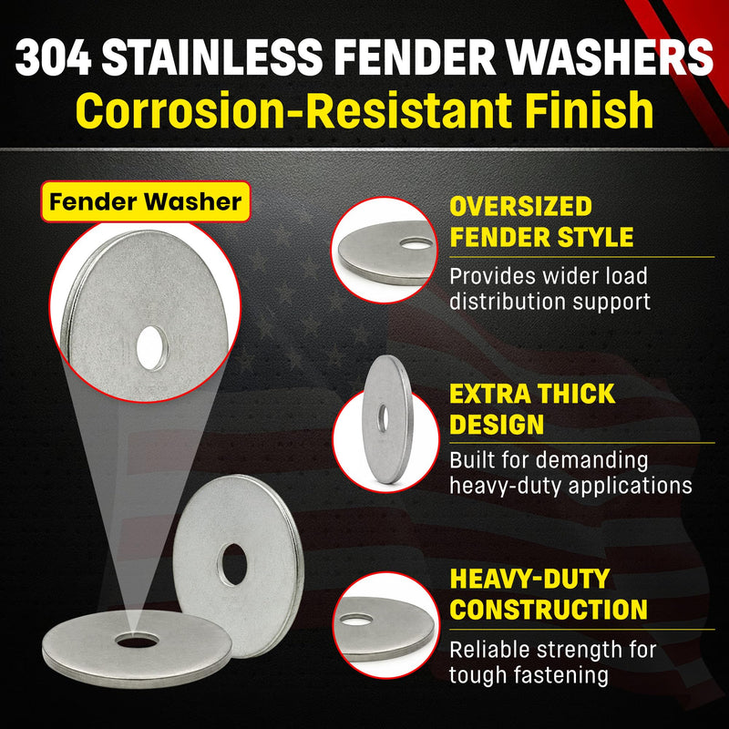 Stainless Fender Washers - Extra Thick ID 2" OD 1/8" Thick, 18-8 Stainless Steel, (3/8" x 2" 15 Pack) 3/8" x 2" 15 Pack