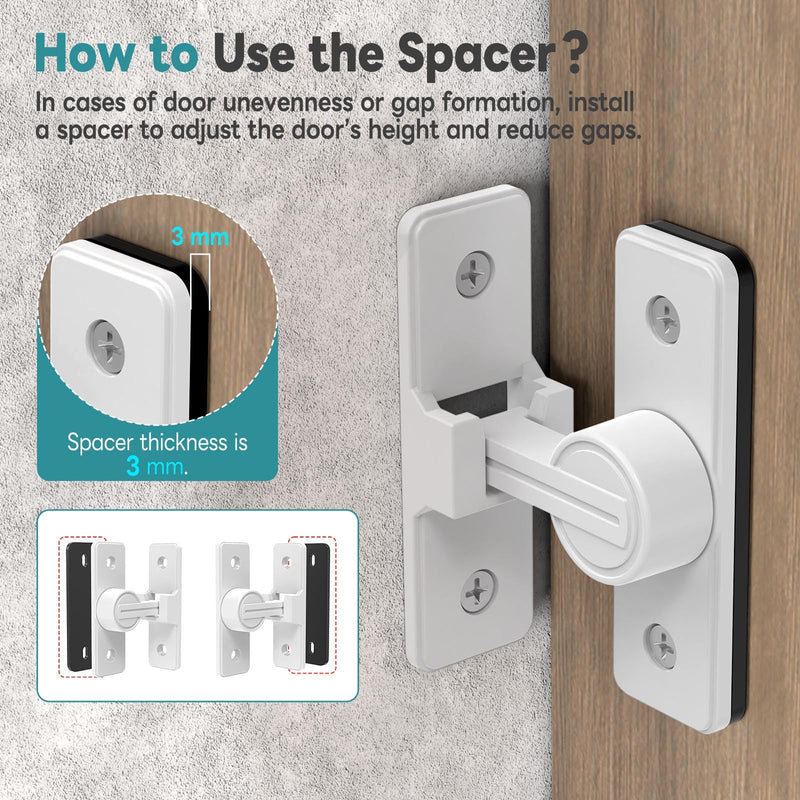 Heavy Duty 90 Degree Barn Door Lock, Zinc Alloy Security Sliding Door Latch for Barn, Garden, Bathroom, Fence, Shed - Anti-Rust and Robust (White-2 Pcs) White-2 Pcs