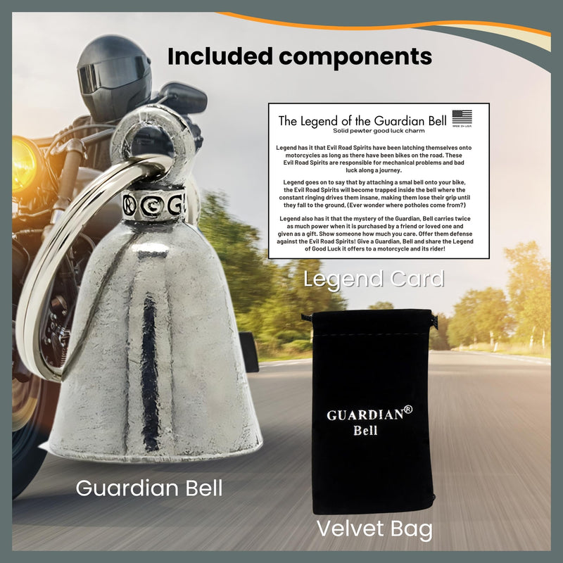 Guardian Bell Japanese Koi Good Luck Bell w/Keyring & Black Velvet Gift Bag | Motorcycle Bell | Lead-Free Pewter | Made in USA 1.75"