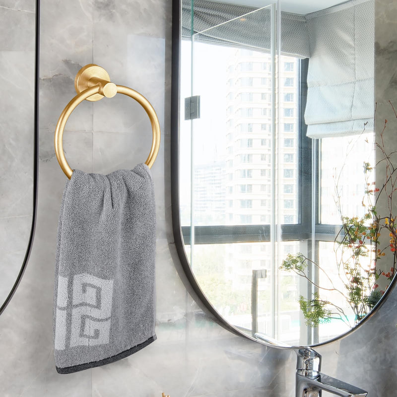 Towel Ring, Bathroom Hardware Accessories, Wall-Mounted Towel Ring, Simple Round Stainless Steel Towel Rack, for Bathroom and Kitchen (Gold 2 Pack) Gold 2 Packs