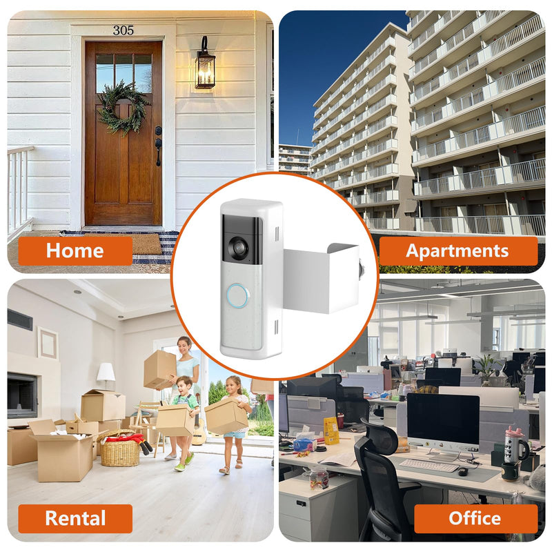 No-Drill Doorbell Mount with Rain Cover, Anti-Theft Door Bracket | Compatible with Battery Doorbell/Plus/Pro(2026 Model),Quick Install Doorbell Camera Holder for Rental Apartment,White 2026 battery doorbell 2nd White