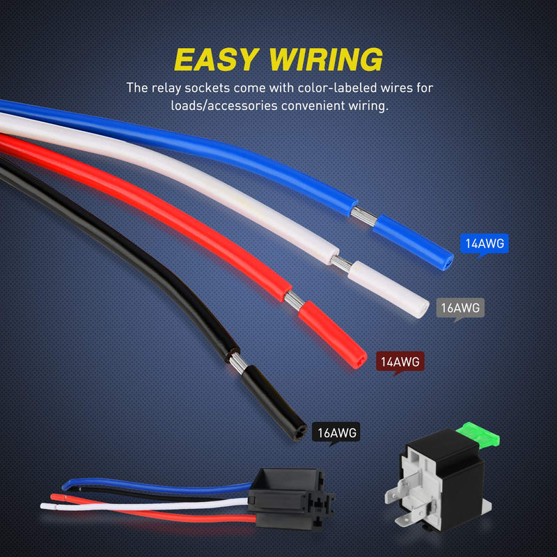 Nilight 50023R 5 Pack 30A Fused Relay Switch Kit 12V 4 Pin SPST Relay Interlocking Harness Socket Holder 30 Amp 12 Volt Automotive Relays with Fuse for Auto Cars Trucks RV Fuse Relay 5 Pack