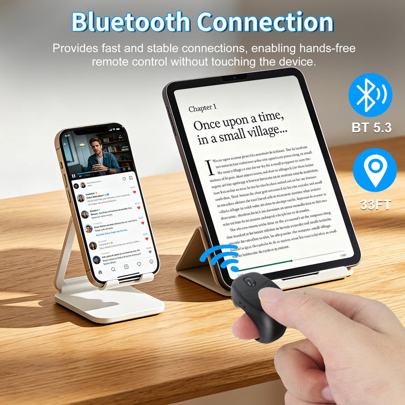 Mini Finger Ring Mouse with Charging Case Wearable Bluetooth Remote Control Thumb Mouse Wireless Handheld Air Mouse for Smartphone Tablet PC Laptop MacBook for Page Turn Take Photo Watch Video, Black