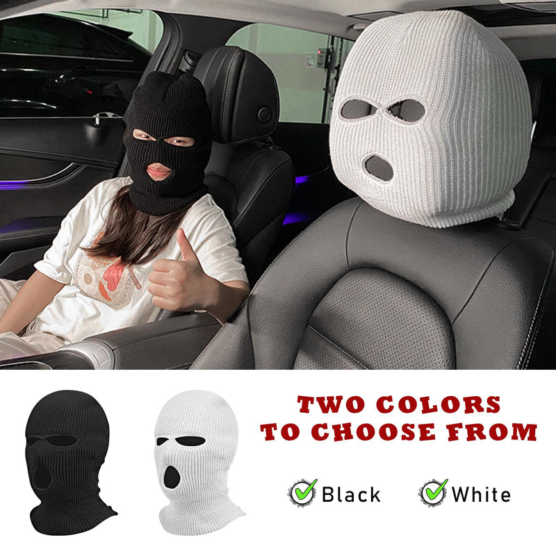 2 PCS Car Headrest Cover, Personalized Funny Car Seat Full Face Mask, Ski Mask Wrap Protection for Auto Front Seat Rest Decoration, Universal Interior Car Accessories (White) White