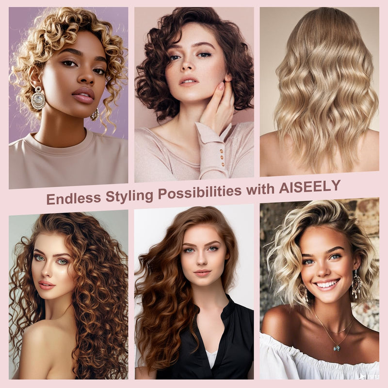 AISEELY 20MM Hair Waver Crimper - Mini 2 Barrel Beach Wave Hair Curler with 5 Adjustable Temp (120°C-200°C),Mermaid Curling Wand for Short/Long Hair, Anti-Scald, Quick & Easy Waver Curling Iron Black