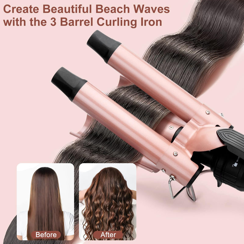 UNOBEY Thermal Brush 4 in 1 Curling Iron Wand Set with 3 Barrels Hair Waver | 9mm Curling Iron Ceramic Heated Round Brush Hair Straightener for Long & Short Hair Curler Tools, Dual Voltage
