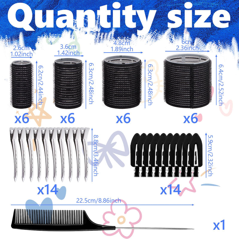54 PCS Hair Rollers with Clips, Black Rollers for Hair, Jumbo Large Medium Small Hair Curlers Rollers for Long Medium Short Thick Fine Hair DIY Hairdressing (Black)