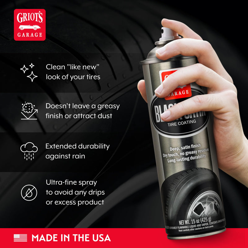 Griot's Garage Black Satin Tire Coating, Provides a Low-Gloss, Satin Finish, Non-Greasy, Long-Lasting, Quick-Drying, Easy-to- Use, No Mess, 10951, 15oz