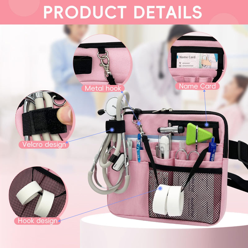 Nurse Fanny Pack with Medical Gear Pockets - Durable Nurse Waist Pouch with Tape Holder, Adjustable Strap, and Utility Storage for Stethoscopes, Bandage Scissors & Supplies (Pink, Large) Pink
