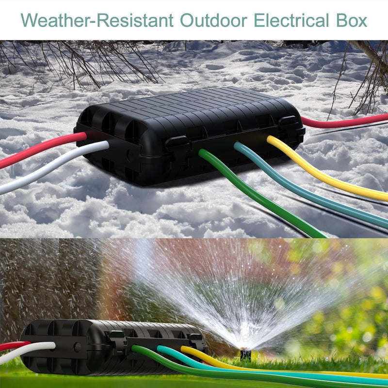 Outdoor Waterproof Electrical Box, 2 Pack Large Extension Cord Cover Protector Plug Connection Cable Safety Box IP54 Water-Resistant for Power Strip, Holiday Light and Decorations, Black 2 Pack Black