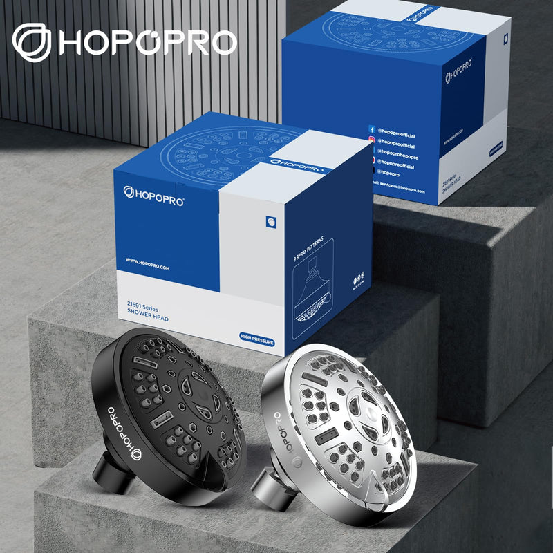 HOPOPRO Upgraded 9 Settings High Pressure Shower Head, NBC News Recommended Brand Fixed Showerhead Bathroom Showerhead Multi-functional Rainfall Showerhead for Low Water Flow (Matte Black) Matte Black