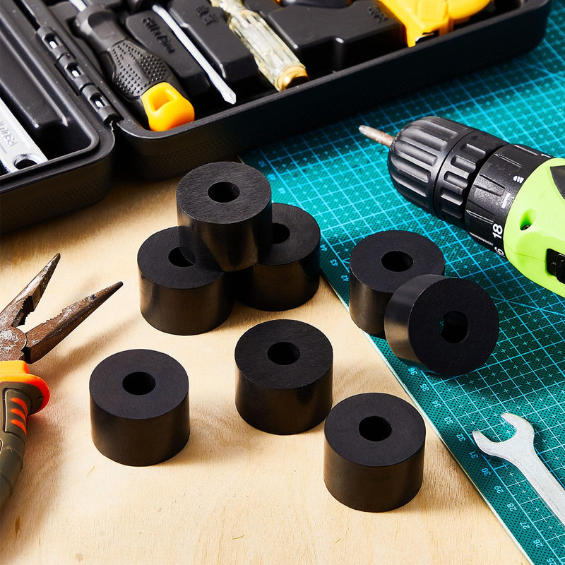 Fabbay Neoprene Rubber Spacers, 16 Pcs, 1 1/2 Inch OD x 1/2 Inch ID x 1 Inch Thickness, Black, Round, Flat Washers
