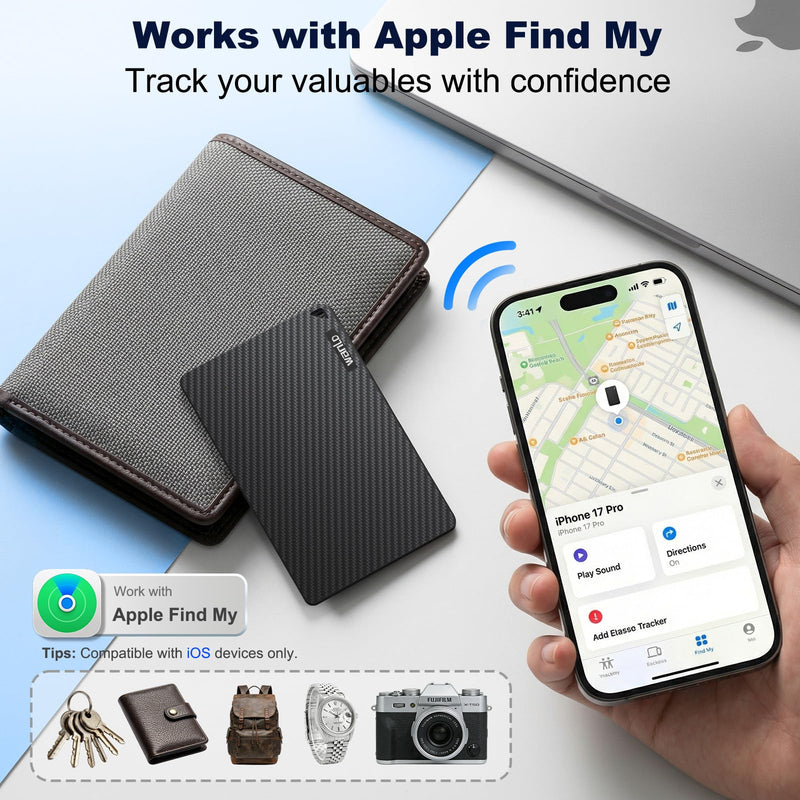 Wallet Tracker for Apple Find My, [Apple MFi Certified], iOS Only | 5+ Year Battery, Ultra-Slim Smart Card Tracker for Walle, Wallet Tracker Card forWallet, Passport, Luggage, Purse & Backpack Black