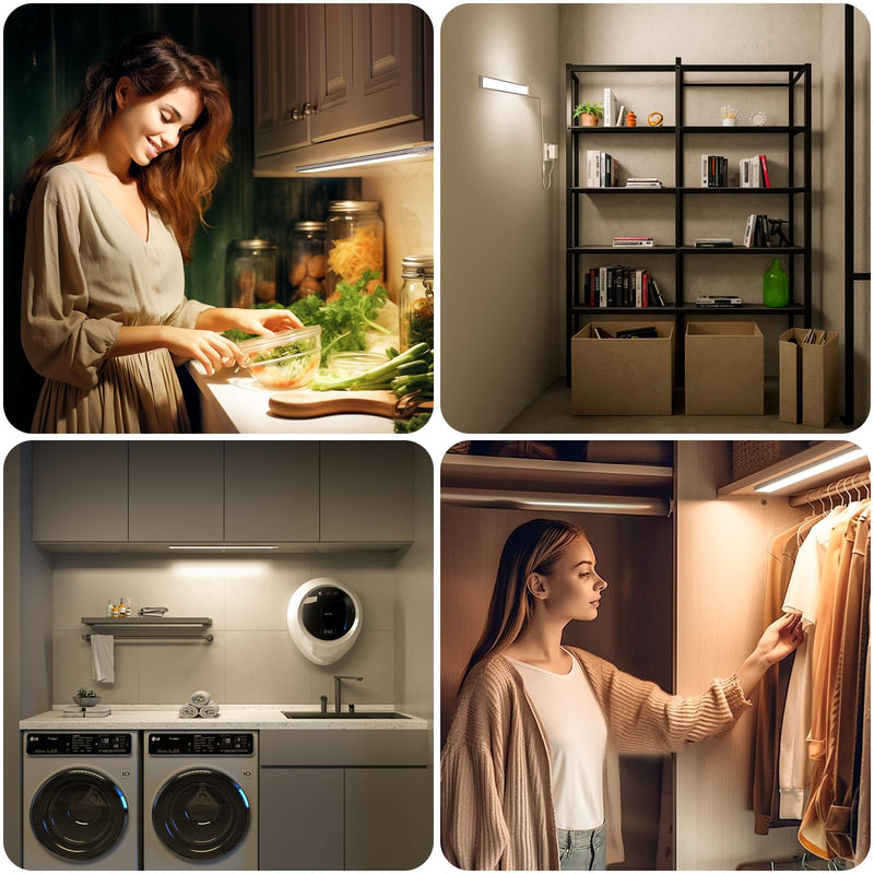 MYPLUS 2pcs 12" Under Cabinet Lights with 5 Color Temperature, Side-Illuminated, Dimmable 285 Lumens,49 LEDs,7W,LED Light Bar Plug-in for Kitchen, Cabinet, Counter and Shelf 12-inch 2