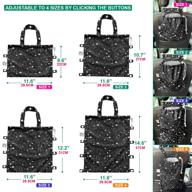 FLOCK THREE Leak-Proof Waterproof Car Trash Bag Foldable Multipurpose Trash bin Container Storage Cute Grocery Organizer Bag for Automotive Front or Back Seat in Cars SUVs and Trucks (Cute Cats) Cute Cats