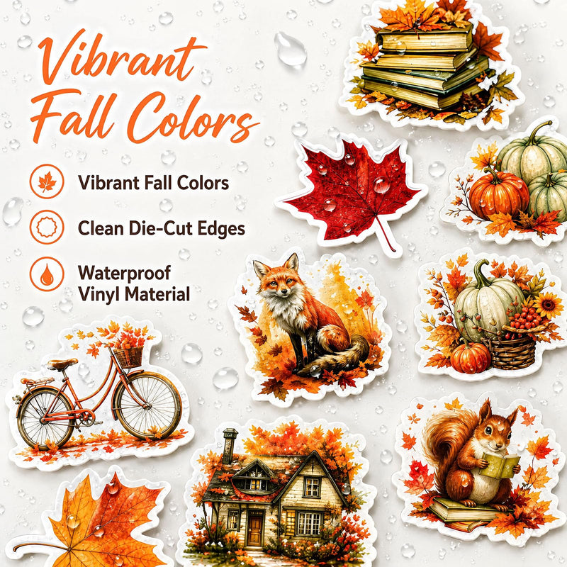 Fall Stickers Thanksgiving Autumn Waterproof Vinyl Sticker Pack 100pcs (Fall) Fall