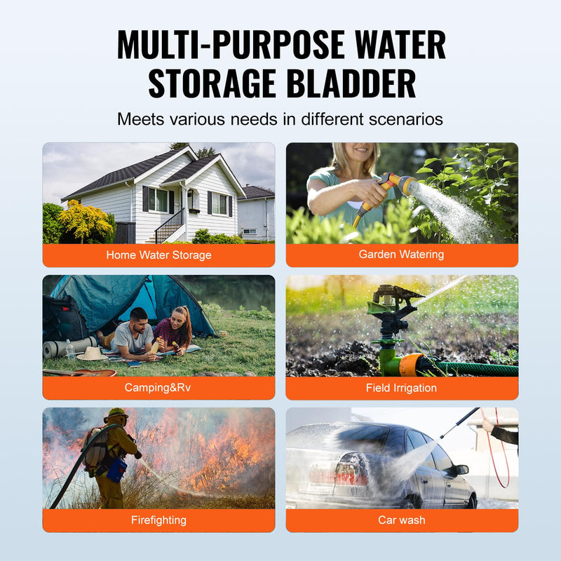 VEVOR 540L/142.7 Gallon Water Storage Bladder, RV Water Tank, 1000D PVC Collapsible Water Storage Containers, Large Capacity Soft Water Bag, Portable Water Bladder,Camping, Emergency Water Supply Black