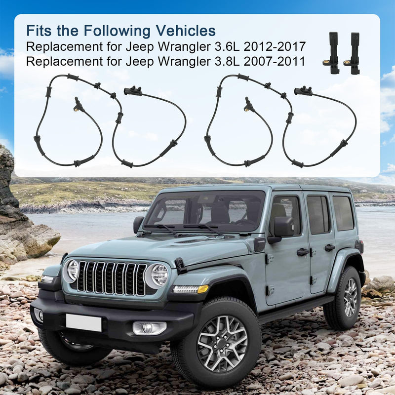 CARMOCAR Front and Rear ABS Wheel Speed Sensor Replacement for Jeep Wrangler 3.6L 2012-2017,Jeep Wrangler 3.8L 2007-2011 68003281AA 68003281AC 52060156AD 52125003AA 4PCS