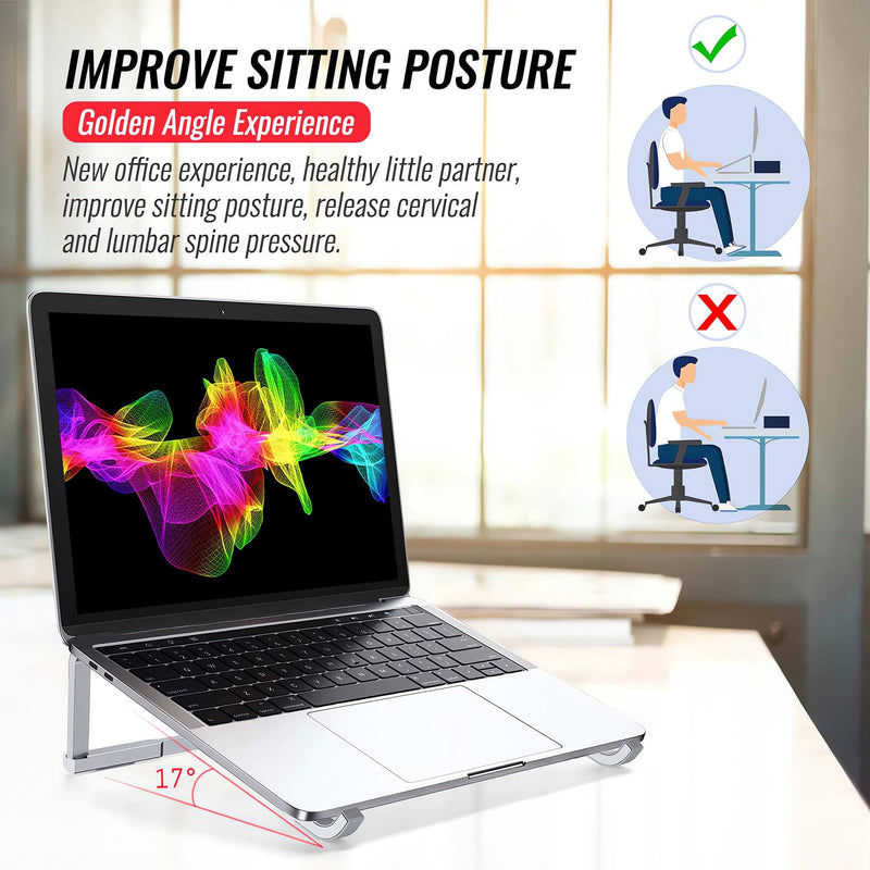 Portable Foldable Aluminum Laptop Holder - Ergonomic Laptop Riser Compatible with 11 to 15.6 Inch MacBook Air/Pro Silver
