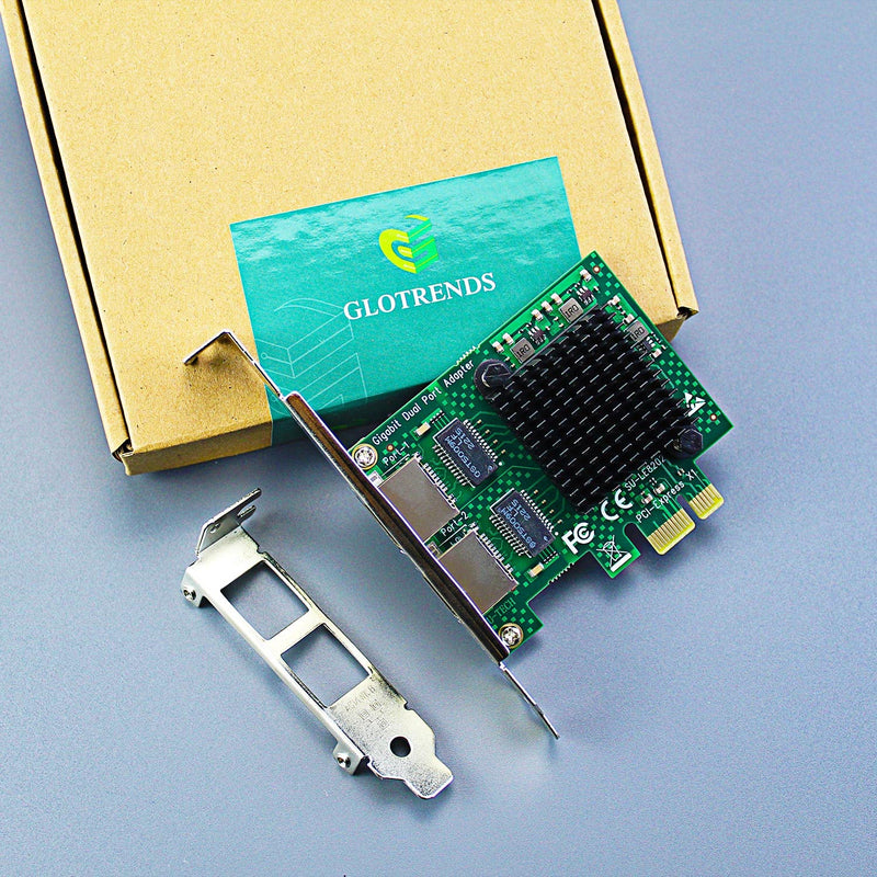 GLOTRENDS LE8202 2-Port PCIe Network Card for Desktop PC, 1000/100/10Mbps Gigabit Ethernet RJ45 LAN Port, PCIE X1 Interface, Regular & Low Profile Bracket 2-port, 1Gbps