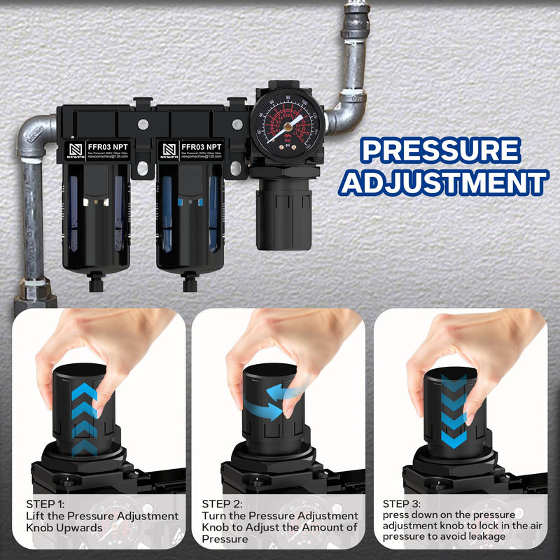 NEWPO 3/8'' NPT Air Drying System,Double Compressed Air Regulator with Metal Bracket,Air Pressure Regulator Combo 5&5 Micron Filter Cartridge