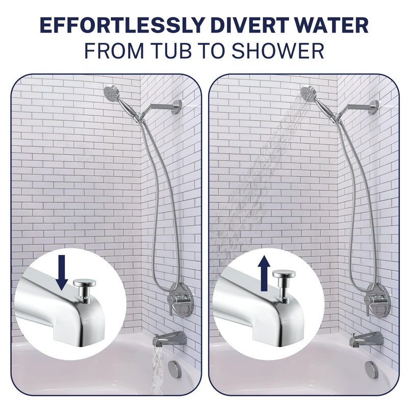 HammerHead Showers Solid Metal Tub Spout with Diverter, Slip On Bath Tub Spout for ½” Copper Pipe, Easy Install Bathtub Faucet, Chrome