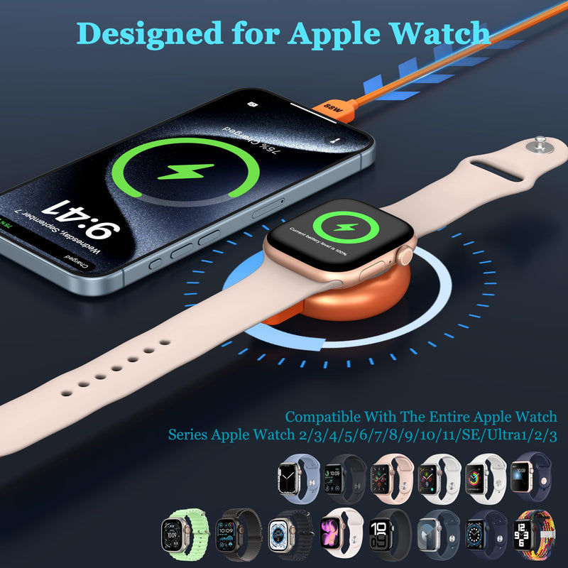 【5W】 Magnetic Charger for Apple Watch 11, 88W Cable iWatch Charger Adapter | Portable Wireless Charger ,Compatible with Apple Watch Series 11/10/9/8/7/6/5/4/3/2/SE/SE2/Ultra2/Ultra，NO Battery ,Orange Orange