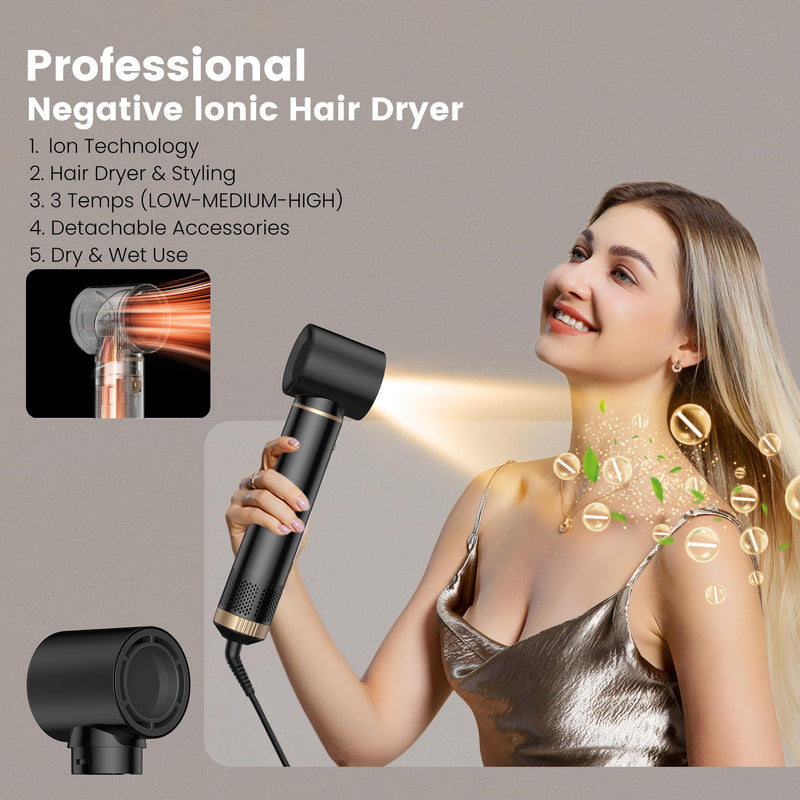 5 in 1 Hair Styler Airbrush 5 in 1 Multi Styler, Air Styler 5 in 1 with Air Curler, Hair Dryer, Brush Hair Dryer for Drying and Styling Straightening Volumizing Curling Sleeking Black