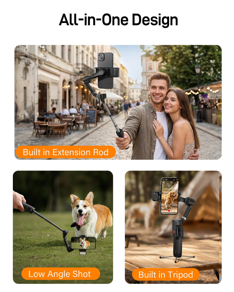 hohem iSteady X3 3-Axis Gimbal Stabilizer for iPhone & Android, Black | Detachable Remote, iSteady 8.0 Anti-Shake, Tripod & Extendable Rod, Magnetic Fill Light, AI Tracking, Foldable 0.93lb Design iSteady X3 Black