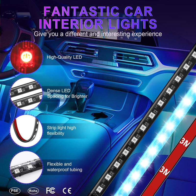 LivTee Accent Interior Car Lights, Smart Car Interior Lights with App Control, RGB LED Lights with Music Mode and DIY Mode, 2 Lines Design LED Lights for Cars with Charger, Car Accessories for Women Interior Lights(New)
