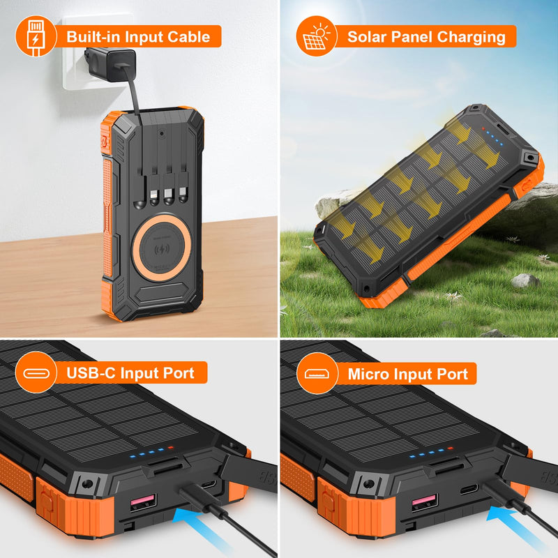 𝟮𝟬𝟮𝟰 𝙐𝙥𝙜𝙧𝙖𝙙𝙚 Solar-Charger-Power-Bank-49800mAh Wireless Portable Phone Charger, 𝗣𝗗𝟭𝟴𝗪 𝐐𝐂𝟑.𝟎 Fast Charging Built in 4 Cables with USB C 6 Outputs & 2 Inputs for Cell Phone