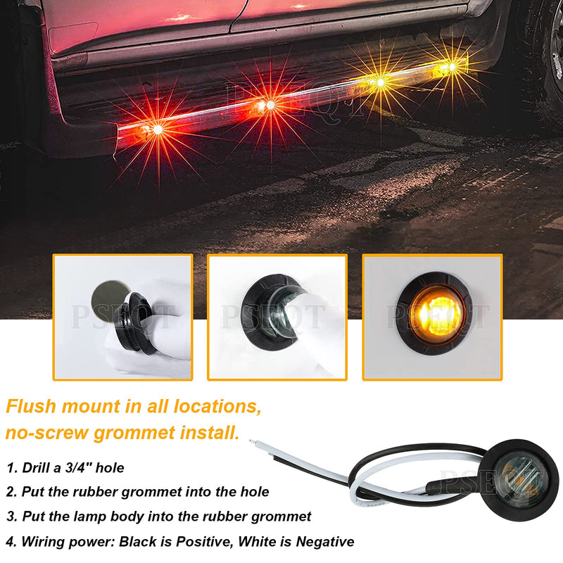 PSEQT 3/4 Inch Trailer Marker LED Lights, Side Clearance Indicators Tail Light Waterproof for Trailer Truck Car Bus Van Pickup RV Wrangler ATV UTV Boat (20pcs Smoked Lens Red & Amber LED) 10Pcs Smoked Red, 10Pcs Smoked Amber