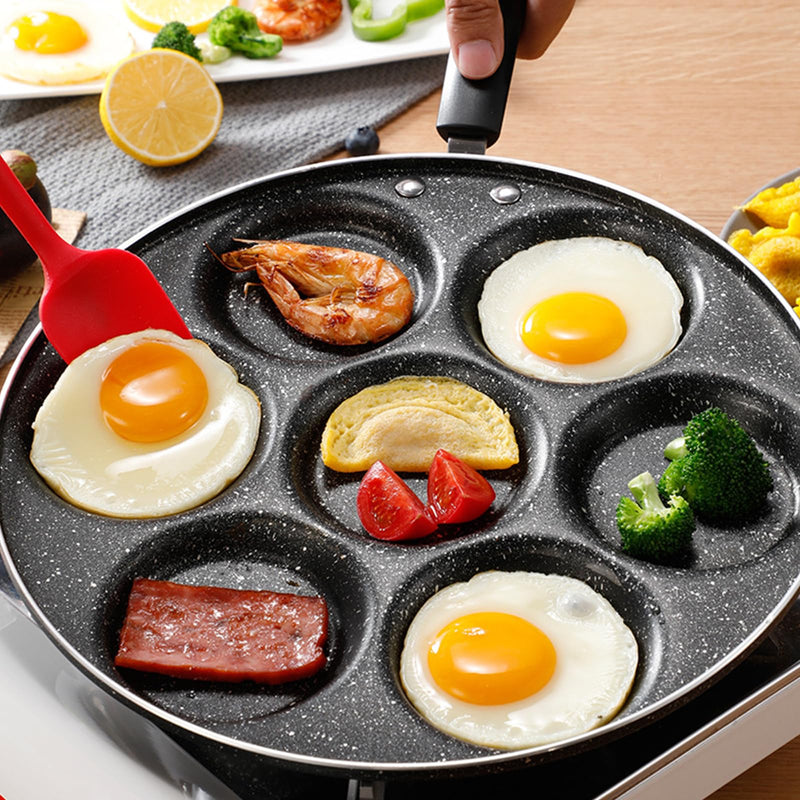 7 Cup Egg Frying Pan,Mini Pancake Maker,Aluminum Non Stick Fried Eggs Cooking Pan Burger Mold Kitchen Cookware Household Tool for Home Breakfast 11.8in(7-cup eggpan)
