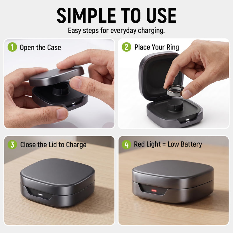Travel Charging Case for Oura Ring 4 -Size 8, Alloy Portable Charging Case | 600mAh Built-In Power Up to 6 Ring Recharges Pocket-Ready Travel Design Multi-Protection Charging System