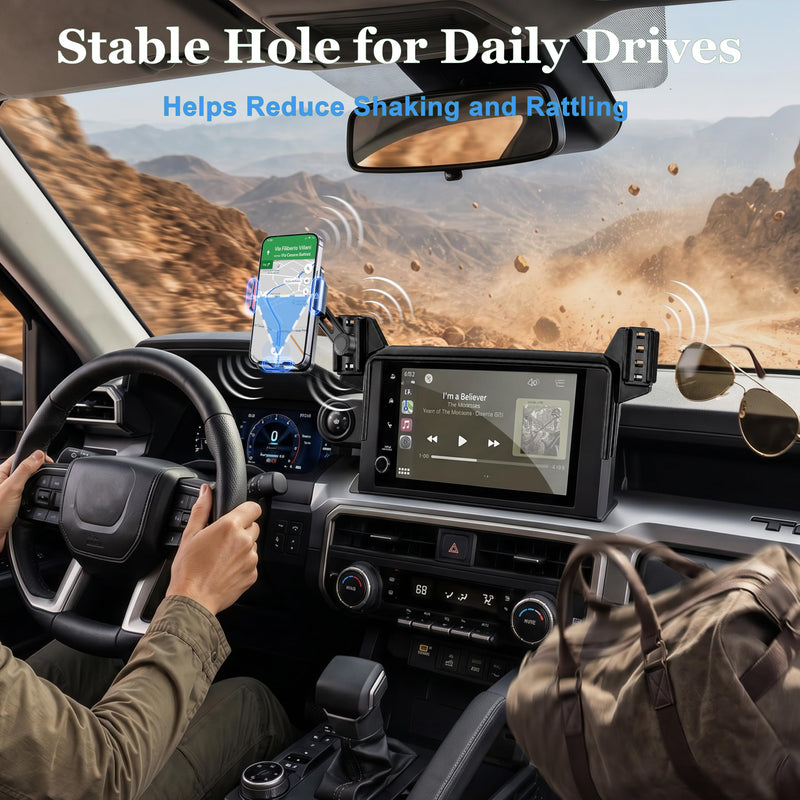 Car Phone Holder for 2024-2026 Toyota Tacoma 4th Gen Accessories, 8-Inch Screen Phone Mount with Up to 15W Fast Wireless Charger, Auto-Clamping Aluminum Holder, 360° Rotation, Keeps Air Vents Clear