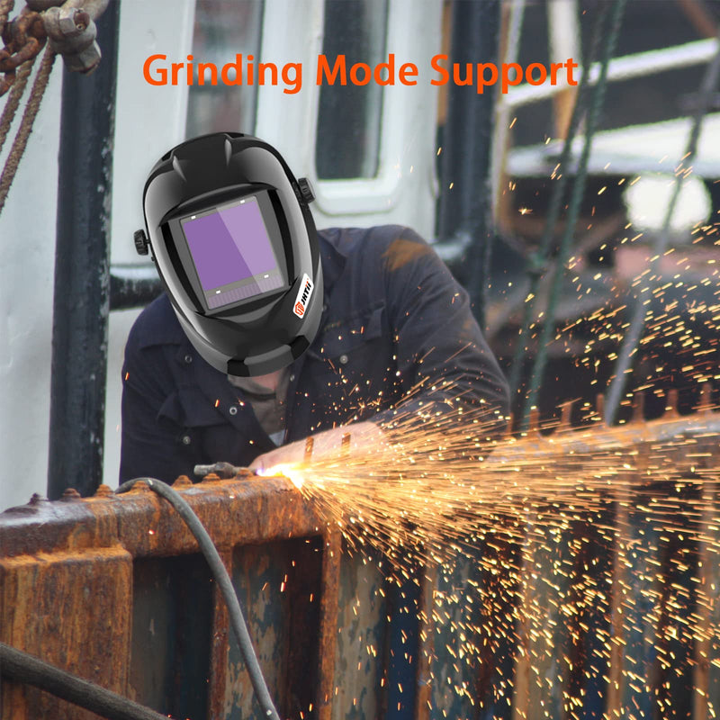 Large View True Color Auto Darkening Welding Helmet, 1/1/1/1 Solar Powered Welder Hood Mask with 4 Arc Sensors, Wide Shade 4/5-9/9-13 for TIG MIG ARC Cut and Grind Large