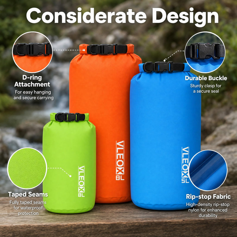 Dry Bag 3-Pack/5-Pack, Ultralight Dry Sack, Lightweight Waterproof Bags Roll Top Sack Set Keeps Gear Dry for Hiking, Backpacking, Kayaking, Camping, Swimming, Boating 3 Pack - 3L+5L+8L