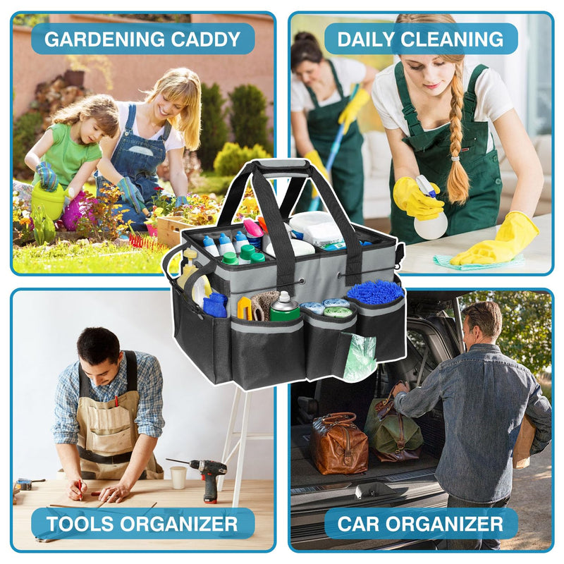 Cleaning Tool Organizer Bag with Handles | 17.8x12.2x9.3in Large Waterproof Cleaning Caddy | Detachable Shoulder Strap & Dividers | for Car Detailing, Housekeeping, Cleaners(Grey) grey