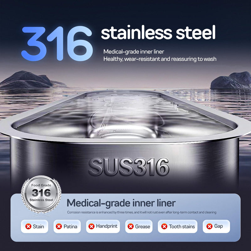 Ultrasonic Jewelry Cleaner Machine Pro | Professional 316 Stainless Steel Tank for Rings, Eyeglasses, Dentures | 500ml Capacity with 5 Time Modes & 3 High Frequencies | Large Capacity /316 SUS Blue