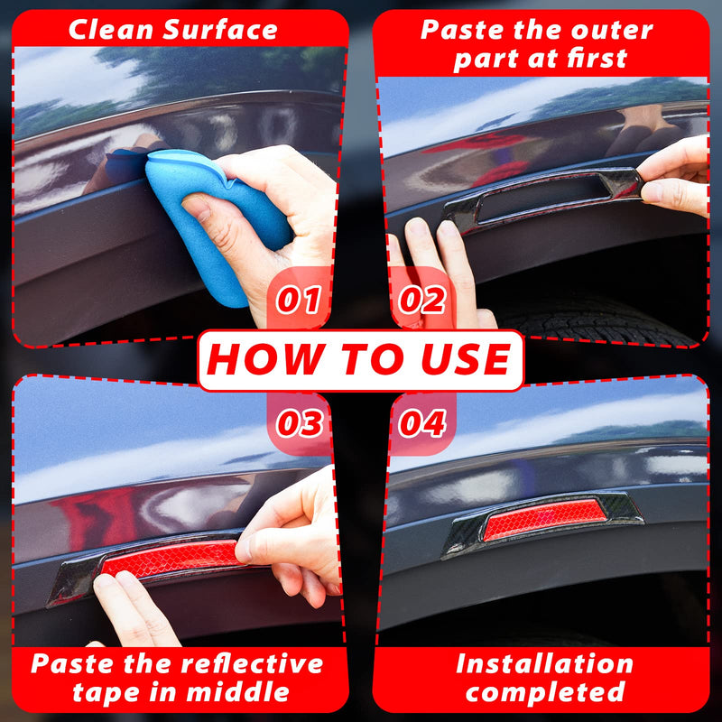 6 Pieces Car Reflective Trim Carbon Fiber Side Marker Stickers Automotive Exterior Accessories Door Reflector Guard for Car SUV Pickup Truck Wheel Well Arch or Side Bumper Fenders (Black and Red) Black and Red
