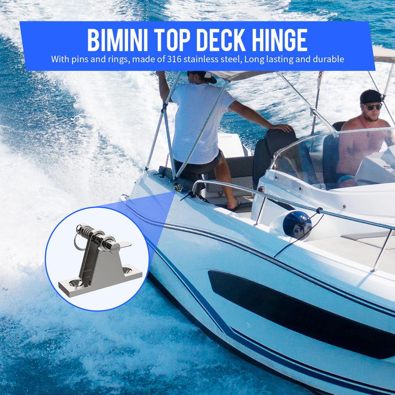 Bimini Top Deck Hinge Kit - 316 Stainless Steel Marine Hardware with Quick-Release Pins, 4 Hinges + 10 Impact Screws - Corrosion-Proof Mounting for Boats, Kayaks, Canoes