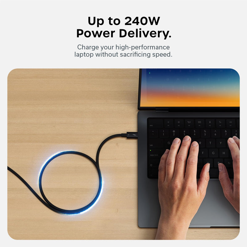 Satechi Certified Thunderbolt 5 Cable, 240W PD, 120Gb/s Data, Dual 8K@60Hz, Triple 4K@144Hz, Braided Thunderbolt 5/4/3, Compatible USB-C Cable for iPhone 17, MacBook Air/Pro/Neo, Laptops