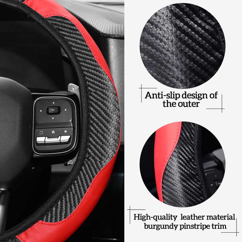 Riakrum 30 Pcs Car Accessories Set Red and Black PU Leather Steering Wheel Cover Anti Slip Steering Wheel Protector Car Vent Trim Strips Air Conditioner Insert Strips with Installation Tool Red, Black