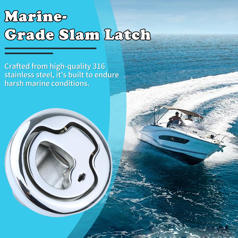 Boat Slam Latch 2" Deck Hatch Latch with Lift Handle Flush - Marine Grade 316 Stainless Steel, for RV, Boat, & Camper Trailer - Easy to Install, & Secure Locking Mechanism 1Pcs/2Pcs/Lock/Non-lock Lock 2Pcs