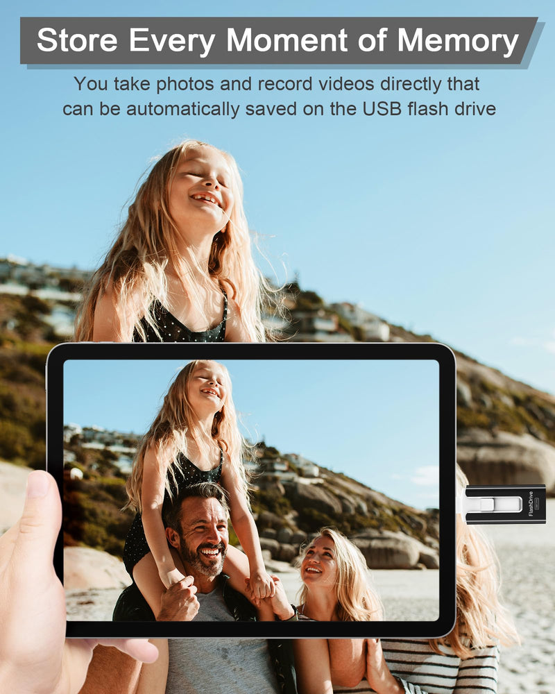 256GB USB Flash Drive for Phone and Pad, Photo Stick High Speed External USB Thumb Drives Photo Storage Memory Stick for Save More Photos and Videos (Black, 256GB) Black