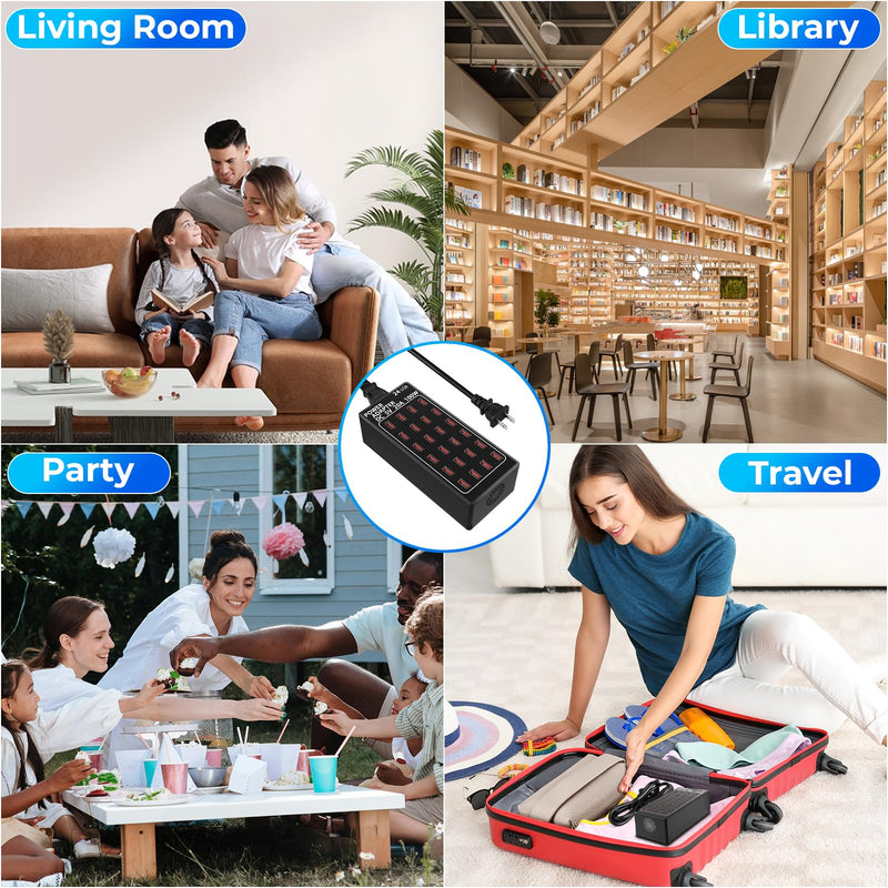 USB Charging Station, 100W/20A 24 Port Desktop Multiple Device Charger Station, Multi Ports Fast Phone Charging Station Organizer, Suitable for School Mall Shop Hotel