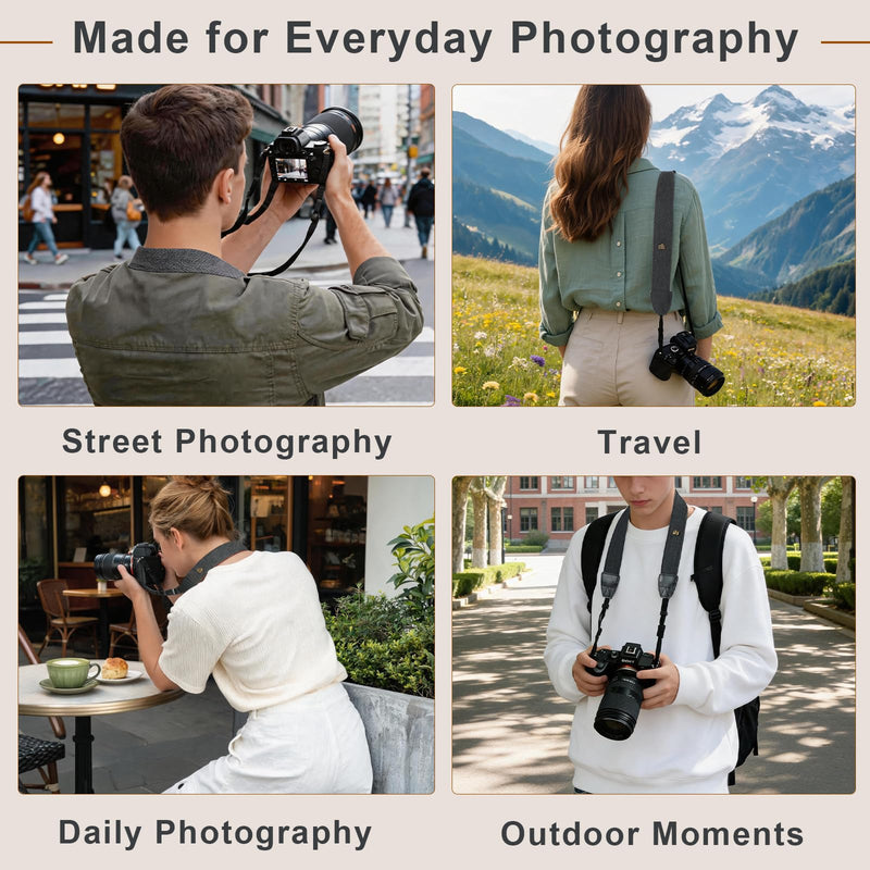 Camera Strap, Adjustable Neck & Shoulder Strap with Quick Release Buckles | Comfortable Cotton-Feel Black Herringbone Strap with 4 Quick Release Buckles, DSLR, Mirrorless Camera & Camcorder Compatible
